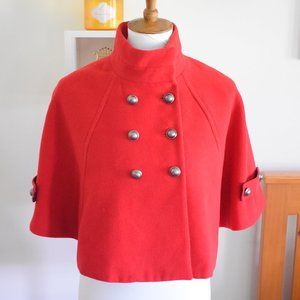 Red High-Neck Double Breasted Cropped Cape Coat